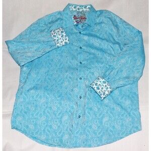 Robert Graham Men's Long Sleeve Button Front Paisley Flip Cuff Shirt Size 2XL